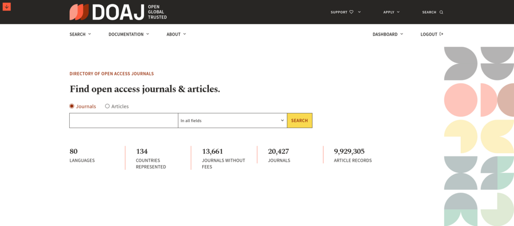 screenshot from DOAJ project