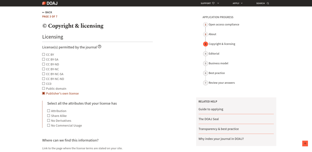 screenshot from DOAJ project