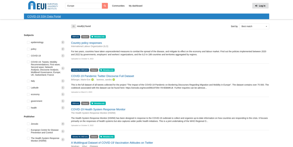 screenshot from EUI Covid Data project