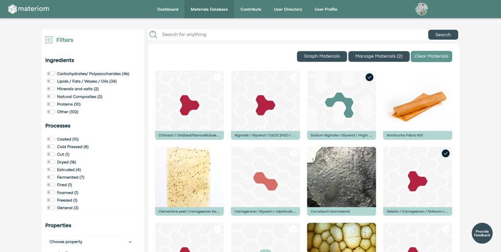 screenshot from Materiom Data Commons project