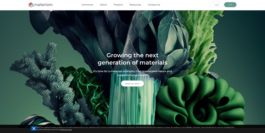 screenshot from Materiom Data Commons project